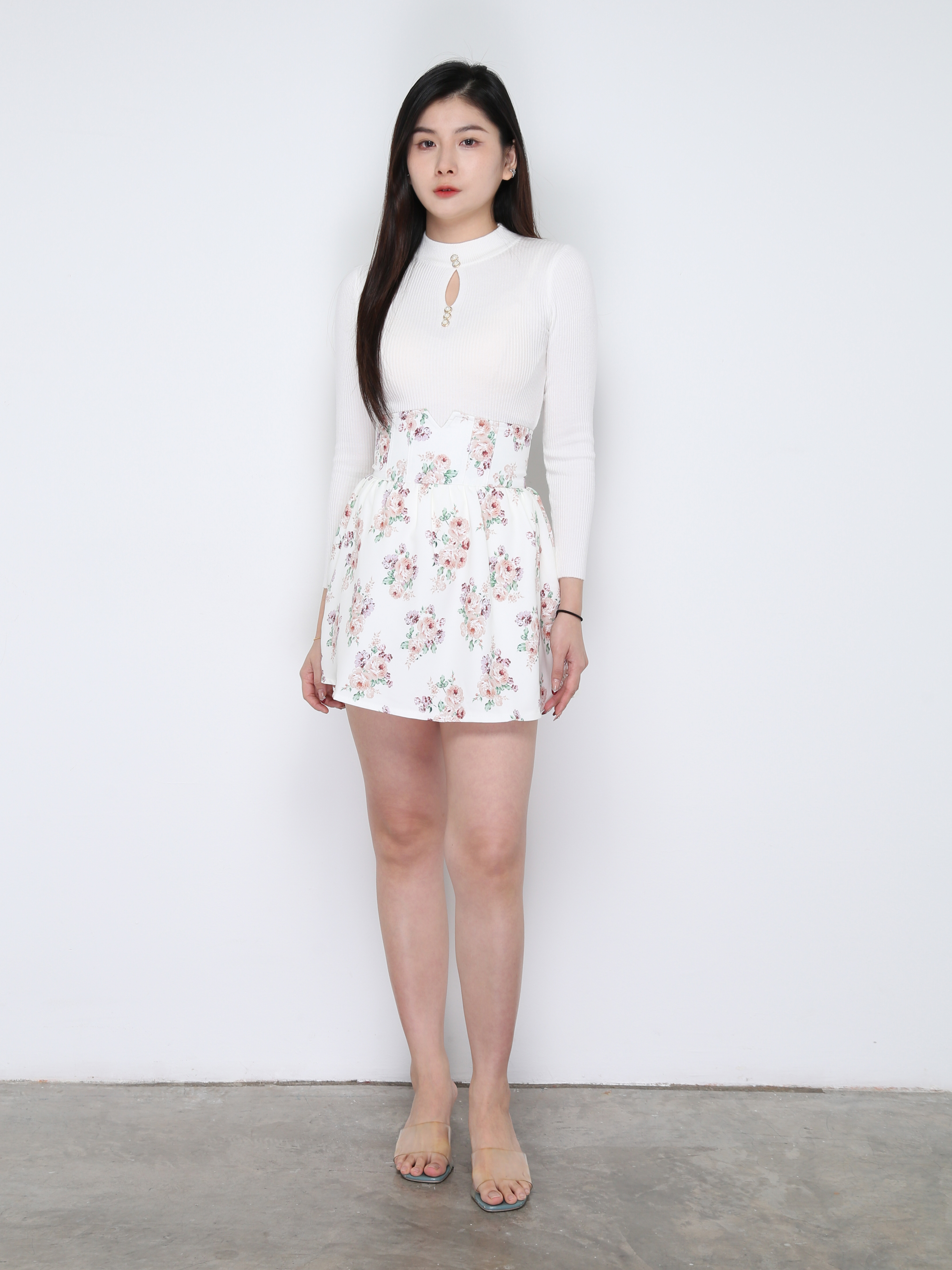 High Waist Back Zip Pleated Skirt Pant 33411