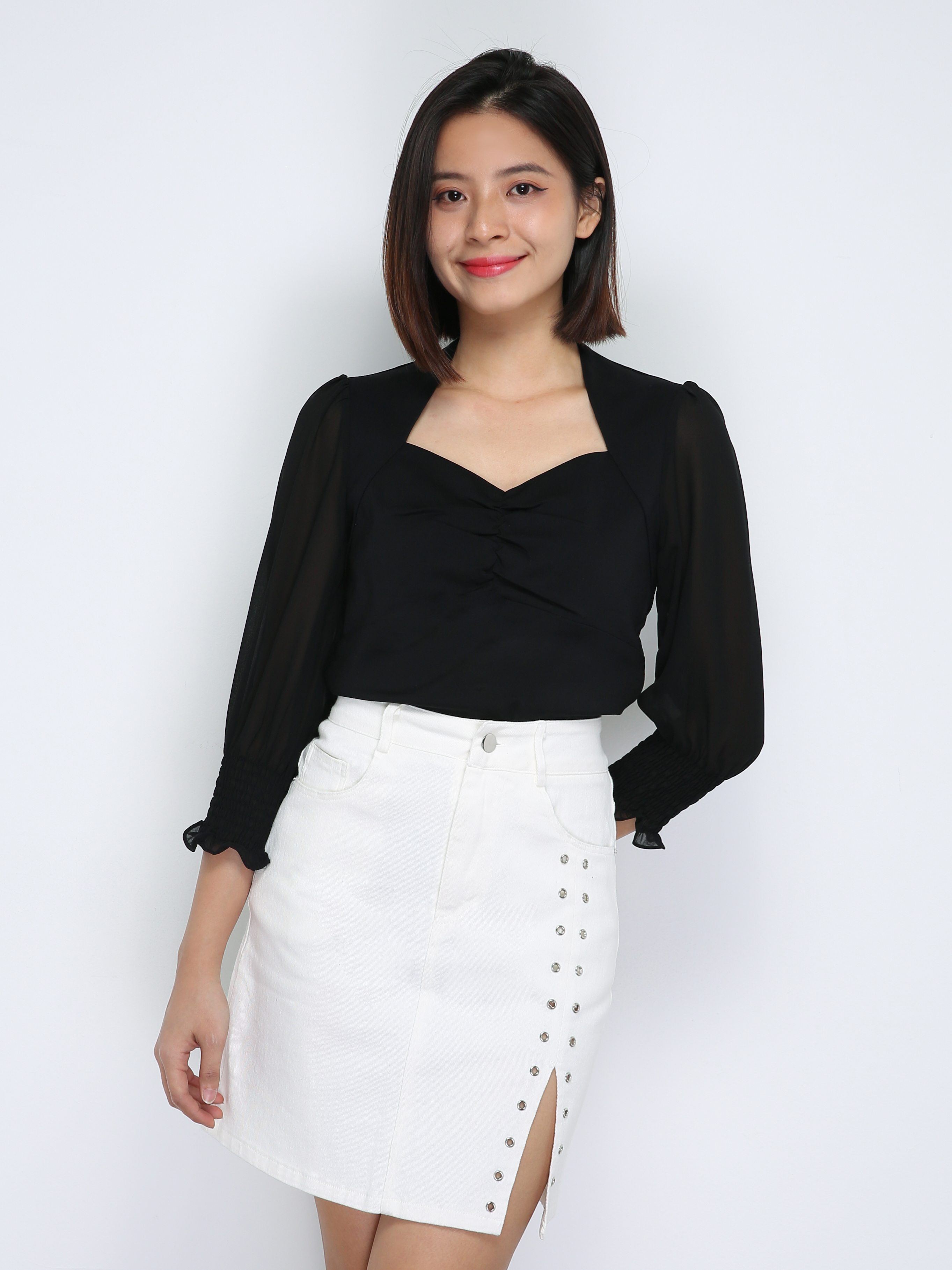 Decorative Ring Buckle With Split Skirt Pants 33914