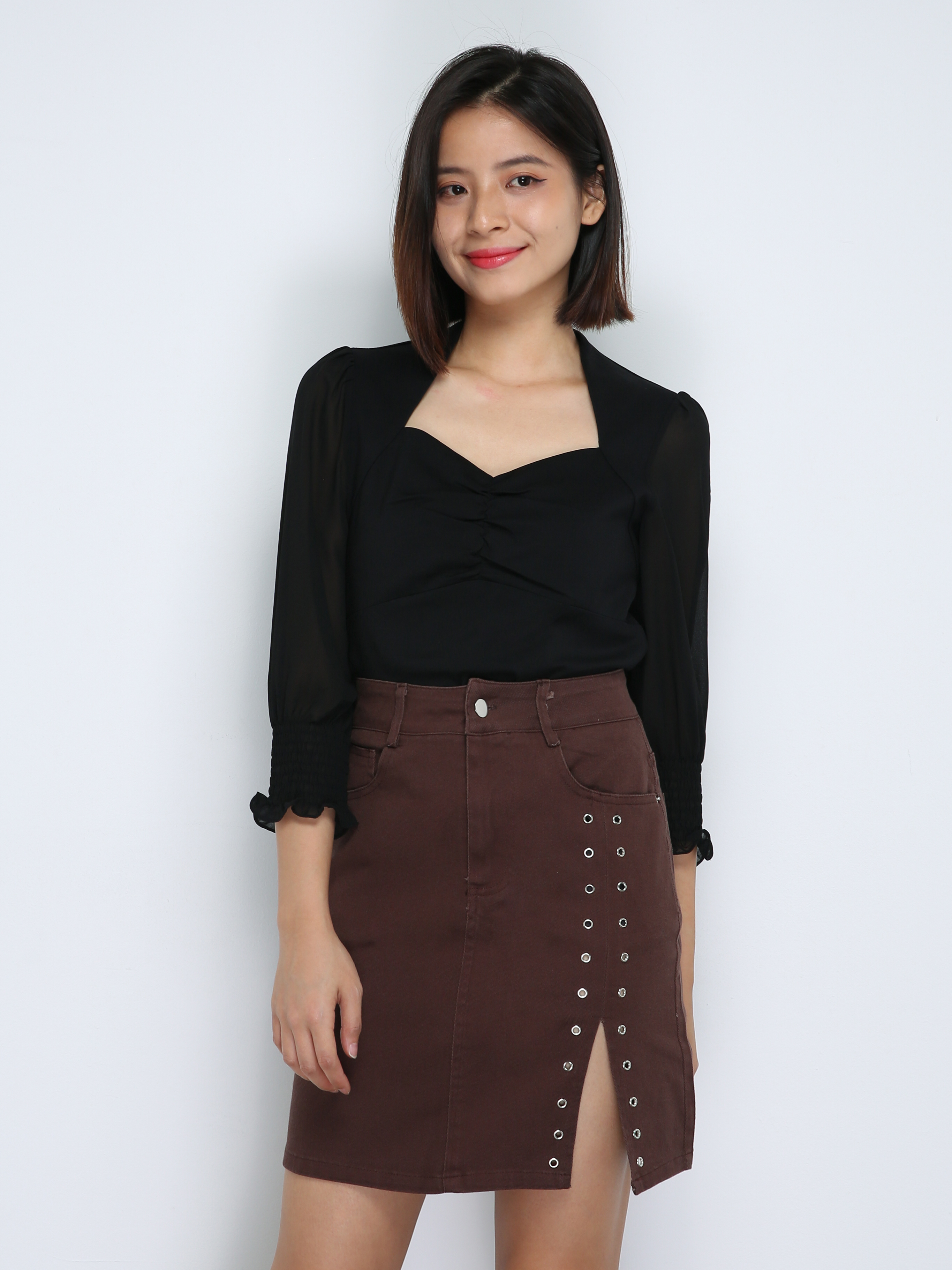 Decorative Ring Buckle With Split Skirt Pants 33914