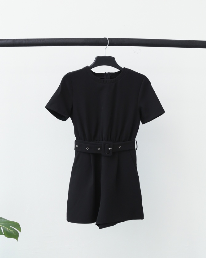 Basic Plain Jumpsuit With Belt 17167