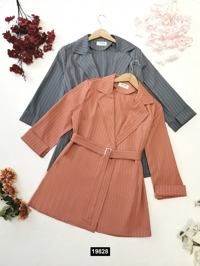 Stripe Outerwear With Belt 19828