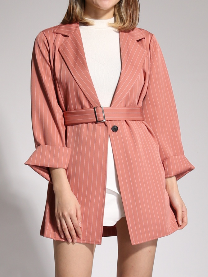 Stripe Outerwear With Belt 19828