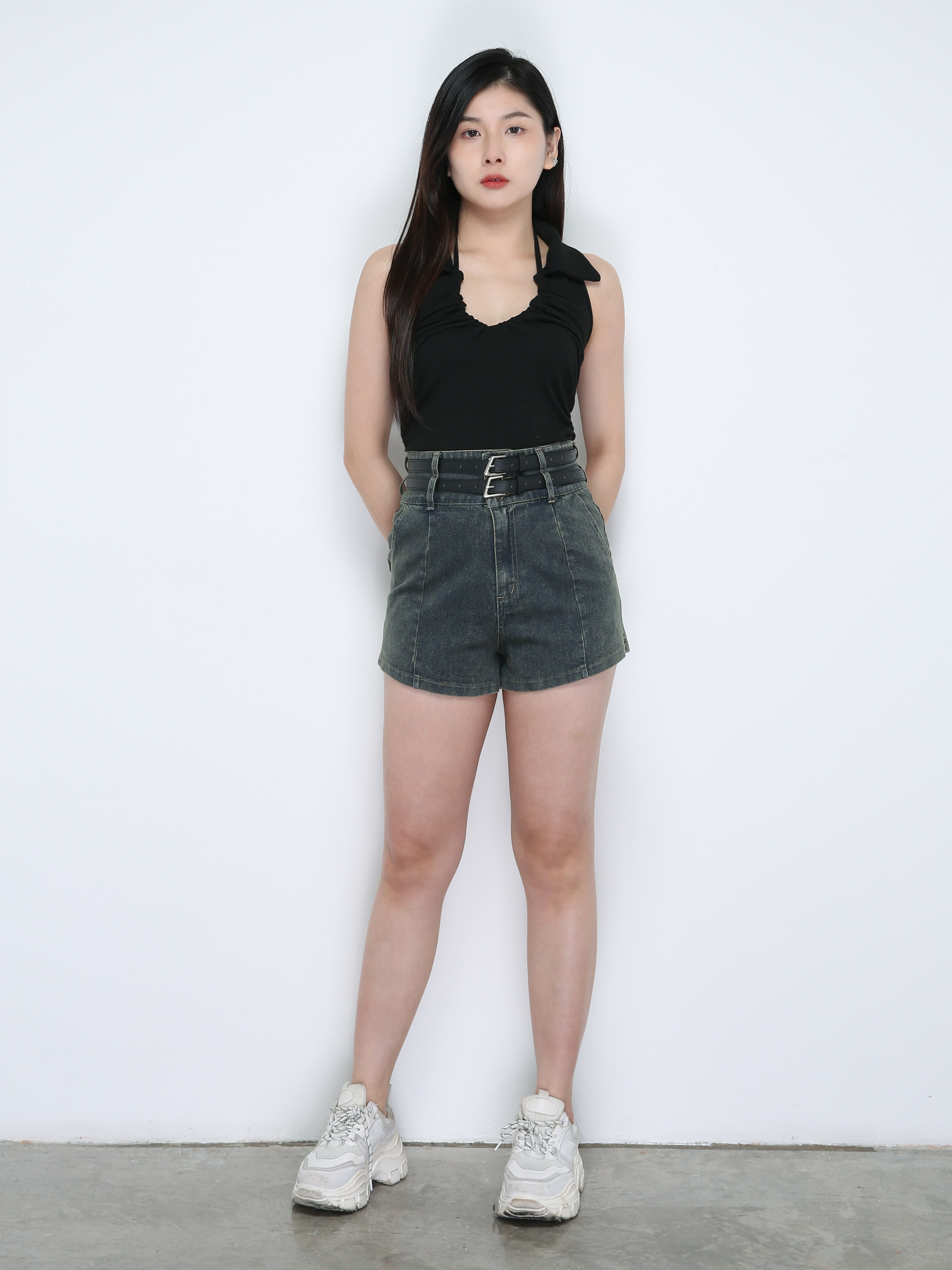 Denim Side Pocket With Belt Short Pants 33902