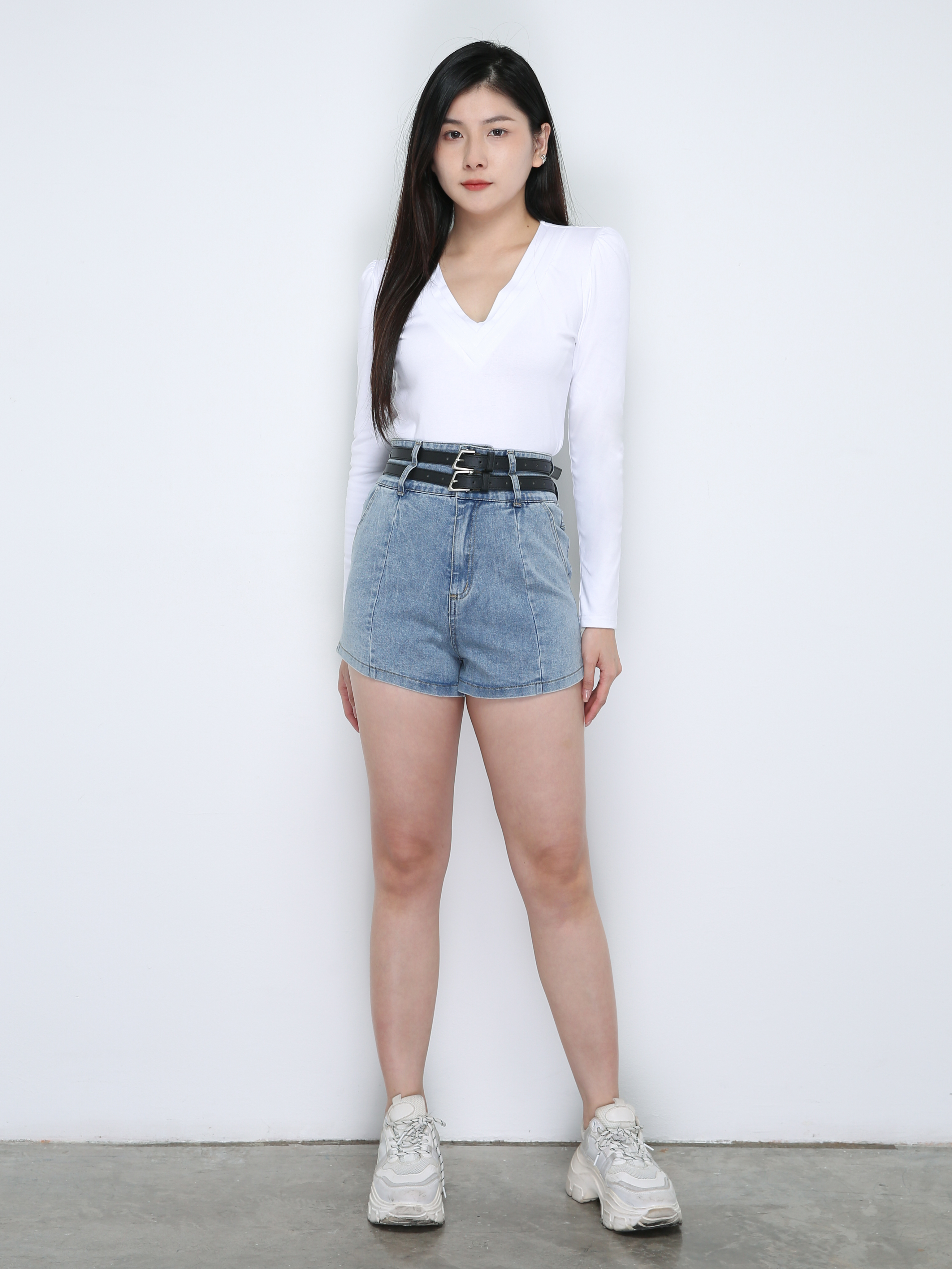Denim Side Pocket With Belt Short Pants 33902