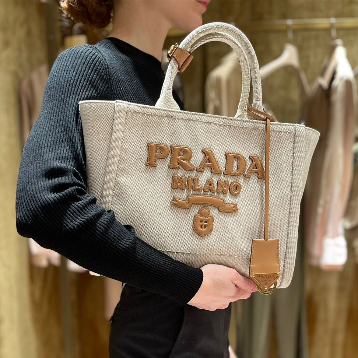 ☆PRADA プラダ キャンバス×レザー トートバッグ ショルダーバッグ