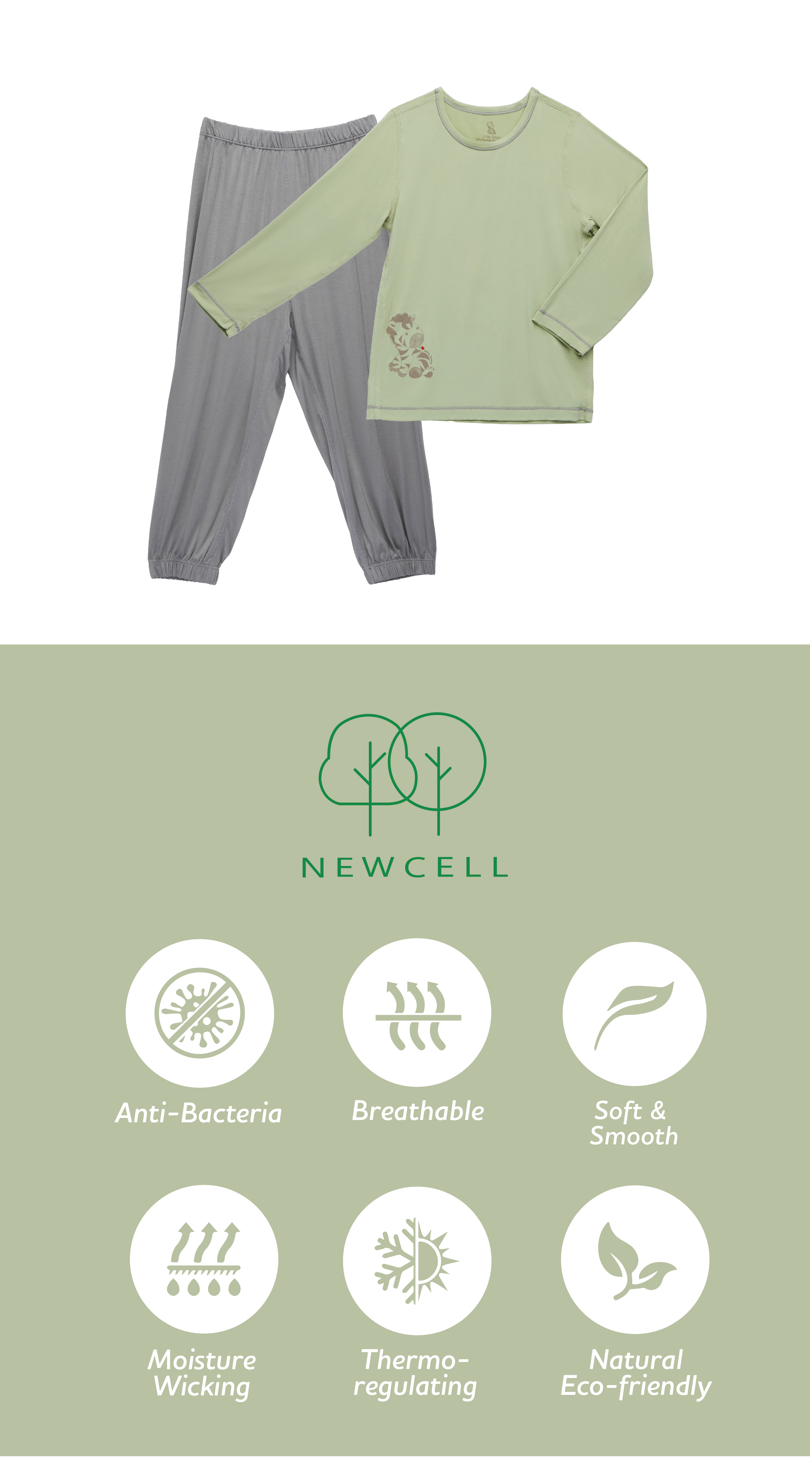 NEWCELL Kids Long Sleeve Pajamas Set (Olive)