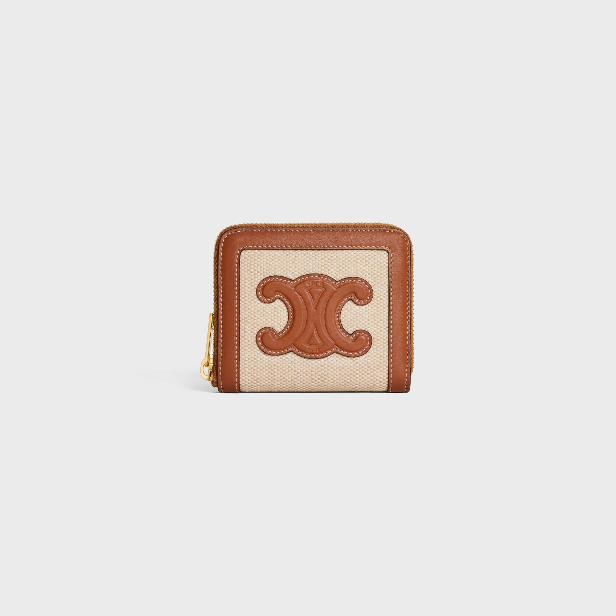 コンパクト ジップウォレット キュイル トリオンフ / テキスタイル＆カーフスキン ナチュラル / タン