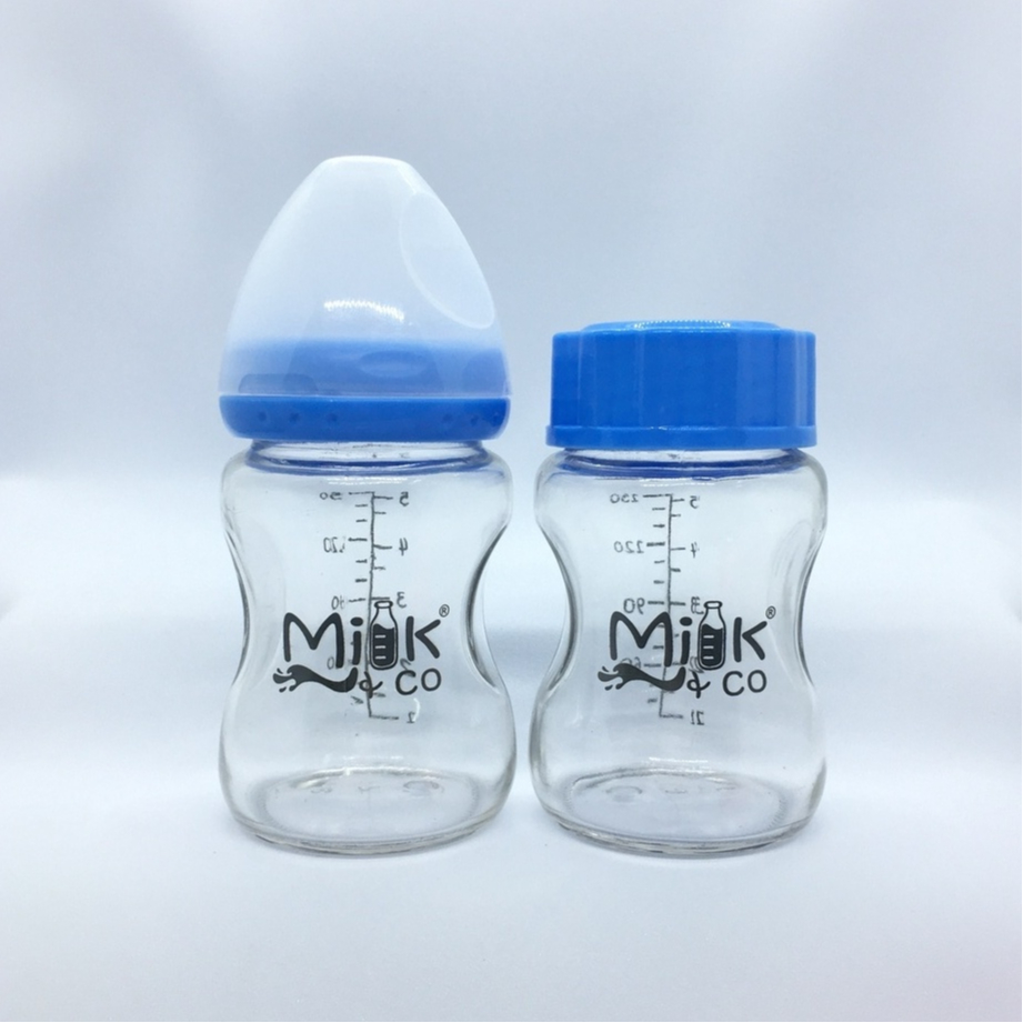 Milk&Co 150ml Wide Neck Glass Feeding & Storage Bottle Combo