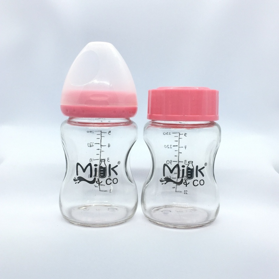 Milk&Co 150ml Wide Neck Glass Feeding & Storage Bottle Combo