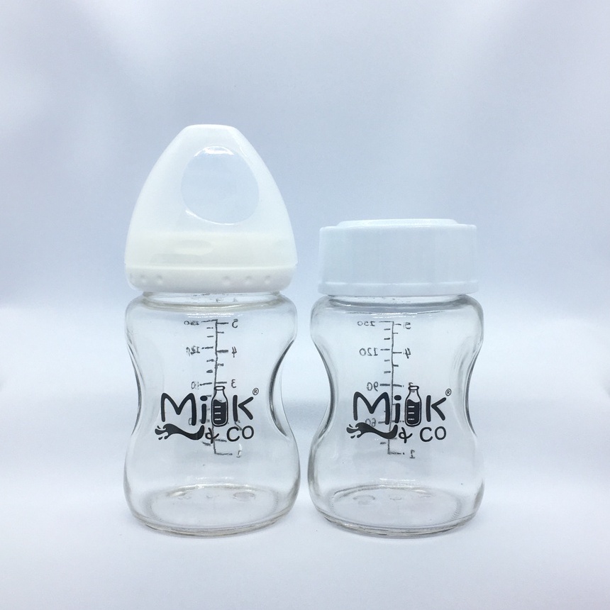 Milk&Co 150ml Wide Neck Glass Feeding & Storage Bottle Combo