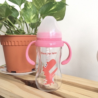 Dino 240ml Wide Neck Glass Feeding Bottle with Handle