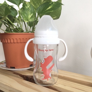 Dino 240ml Wide Neck Glass Feeding Bottle with Handle