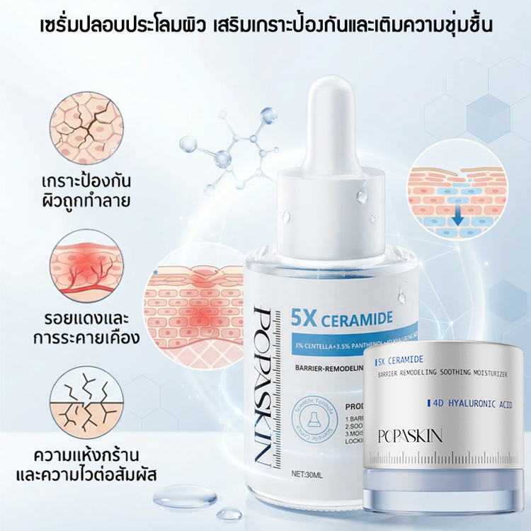  POPASKIN เซ็ตดูโอ้กู้เกราะป้องกันผิว (เซรั่ม + เจลครีม) จบปัญหาผิวแพ้ง่าย ผิวมันขาดน้ำ เติมความชุ่มชื้น 24 ชม-POPASKIN