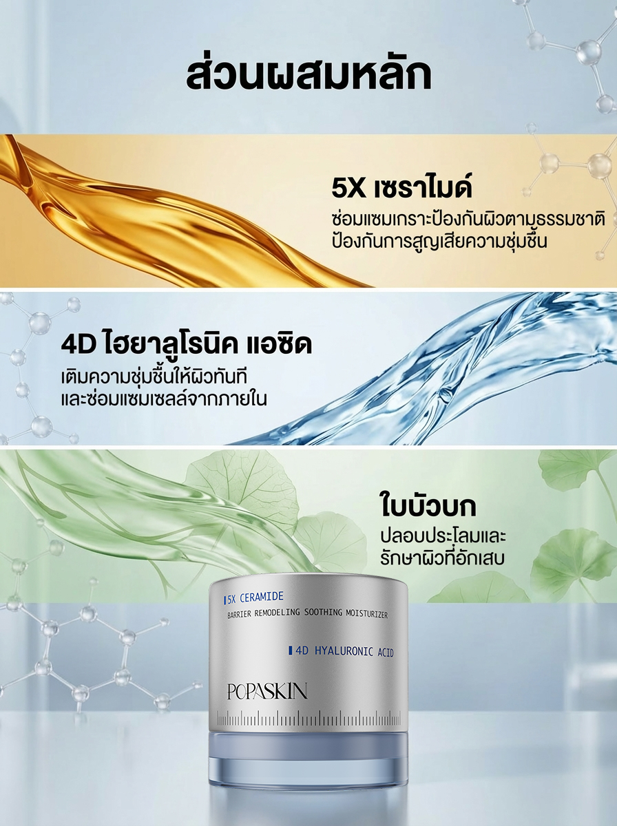POPASKIN ครีมเสริมเกราะป้องกันผิว สูตรปลอบประโลมและเติมความชุ่มชื้น