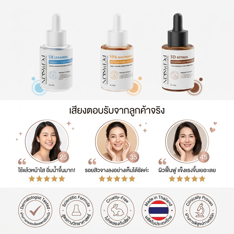 POPASKIN เซ็ตเซรั่ม 3 พลังกู้ผิว: ย้อนวัย ลดฝ้า กระชับหน้าใส ดุจทำทรีทเมนต์จากคลินิก!