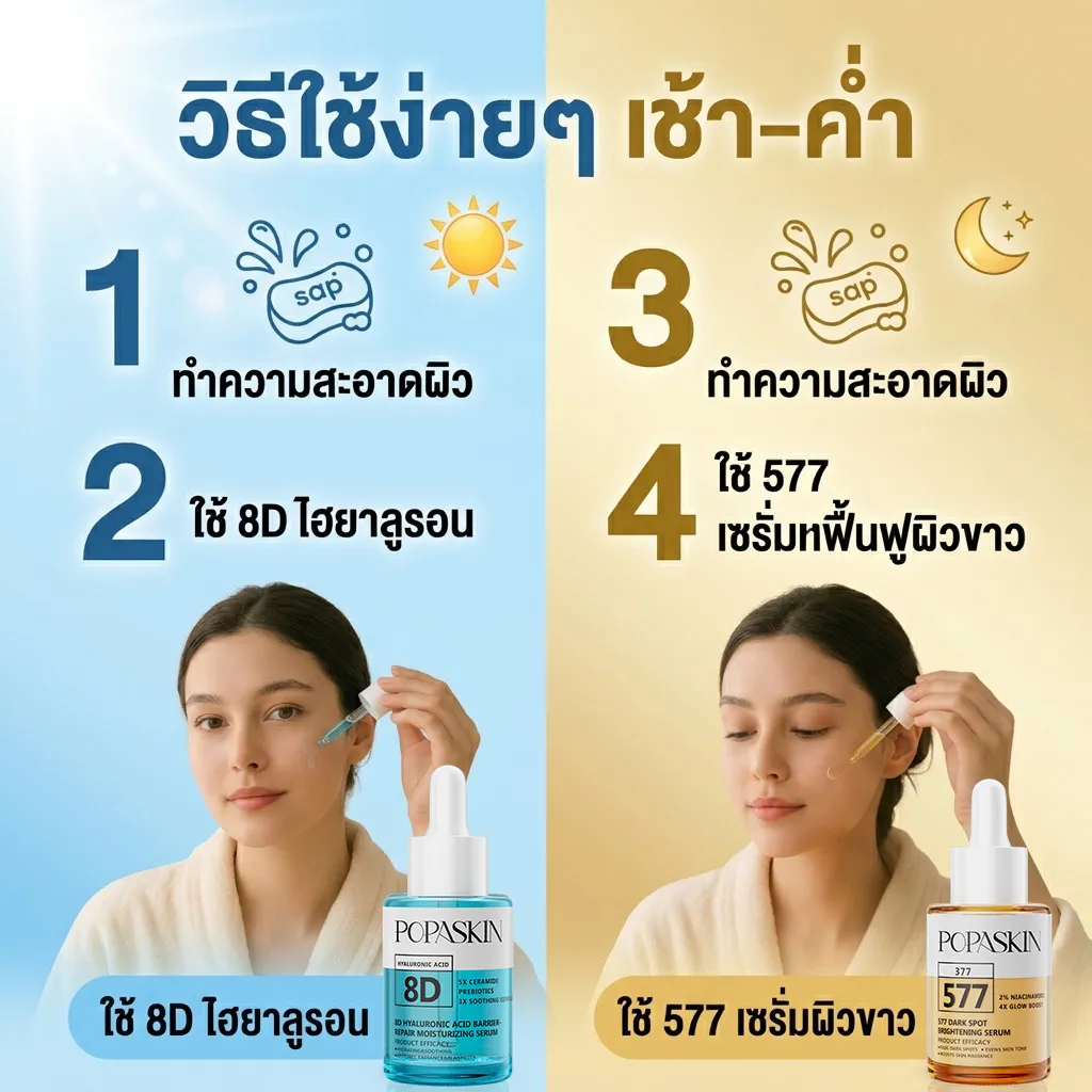 POPASKIN 577+8D เซ็ตเซรั่มคู่หูกู้ผิว จบฝ้ากระแดด บูสต์ผิวใส อิ่มฟูขั้นสุด