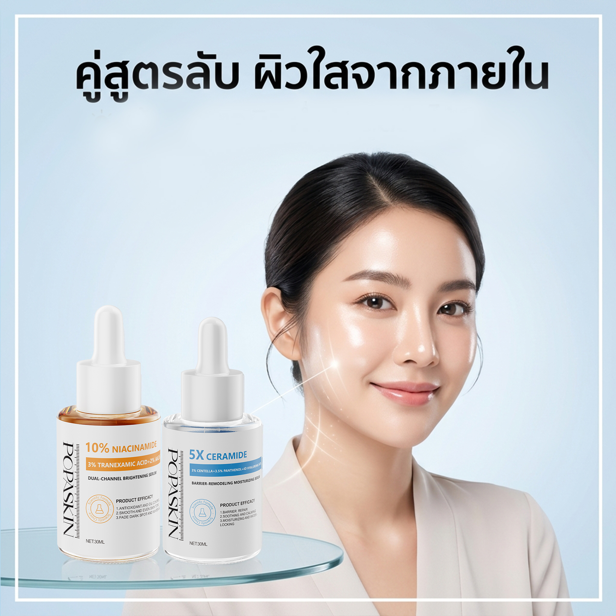  สวยครบจบในเซ็ตเดียว! POPASKIN เซ็ตเซรั่มเช้า-เย็น (กู้ผิวพัง+อัปผิวใส) -POPASKIN
