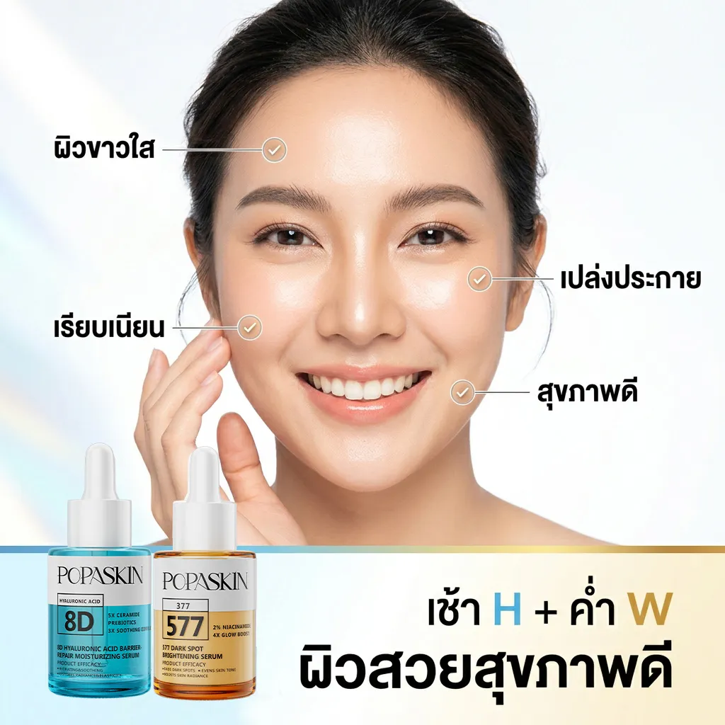 POPASKIN 577+8D เซ็ตเซรั่มคู่หูกู้ผิว จบฝ้ากระแดด บูสต์ผิวใส อิ่มฟูขั้นสุด