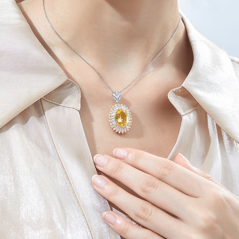 Crystal Necklace Heart-shaped Yellow Crystal Pendant