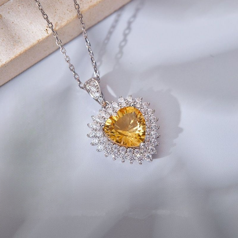 Crystal Necklace Heart-shaped Yellow Crystal Pendant
