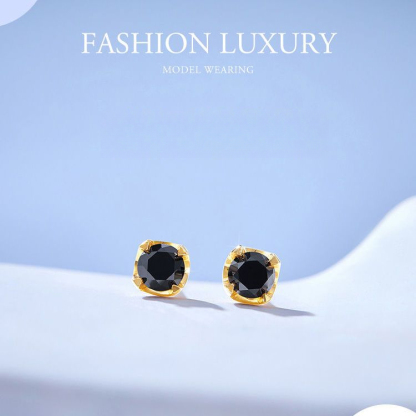 AU750 Gold Carbonado Stud Earrings