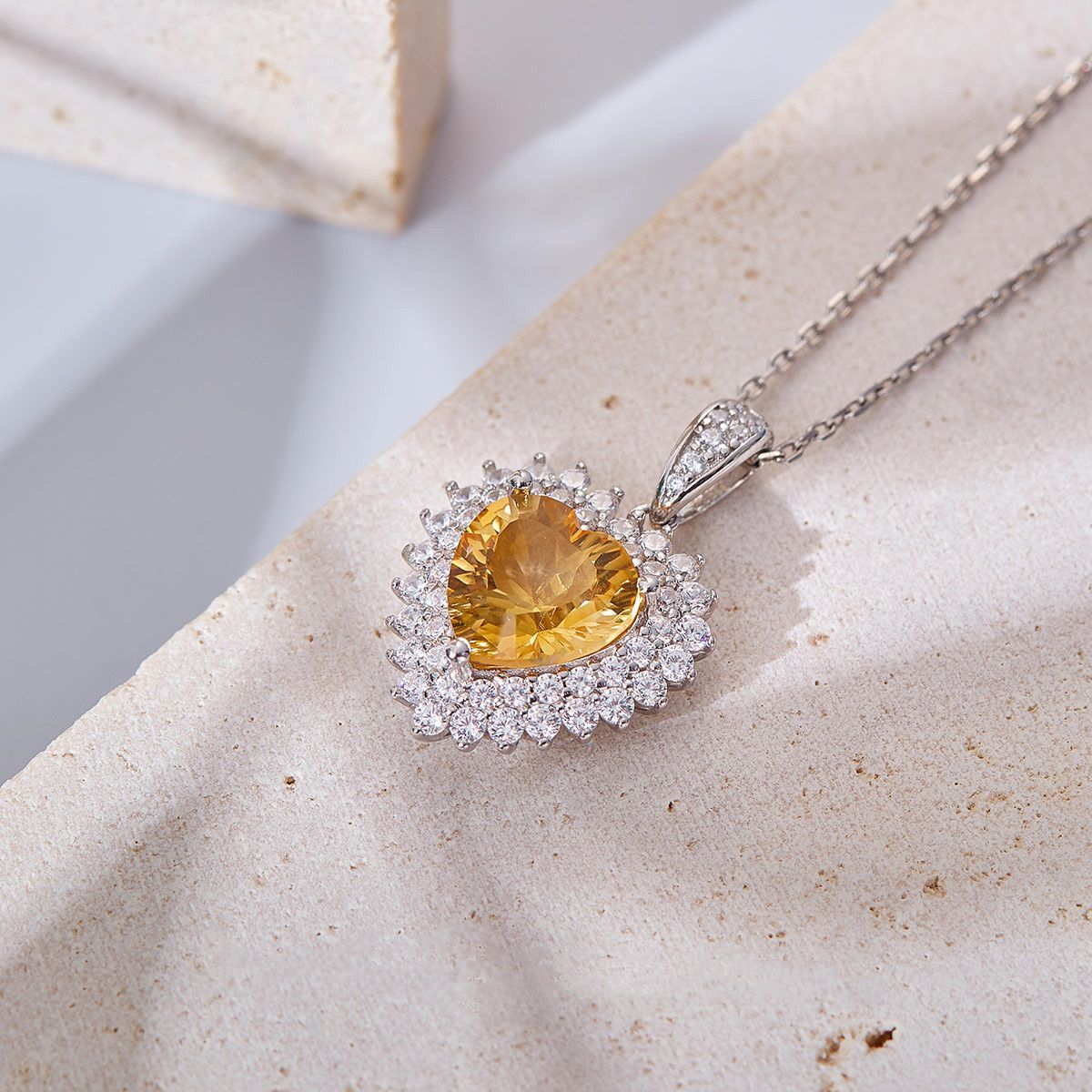 Crystal Necklace Heart-shaped Yellow Crystal Pendant