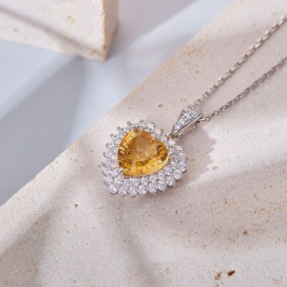 Crystal Necklace Heart-shaped Yellow Crystal Pendant