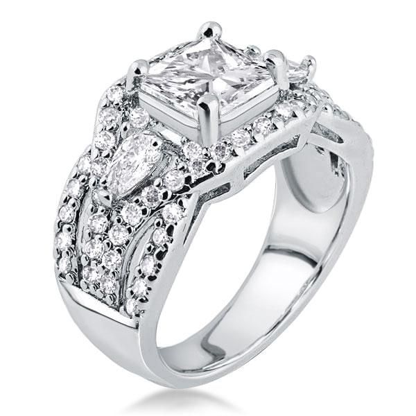 Italo Princess Cut Three Stone 3PC Wedding Set Engagement Ring Set