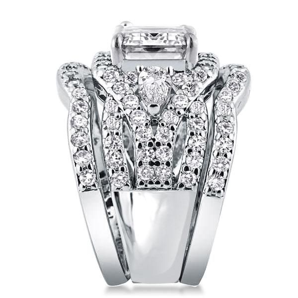 Italo Princess Cut Three Stone 3PC Wedding Set Engagement Ring Set