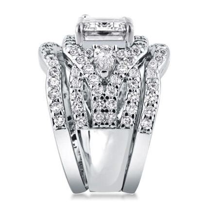 Italo Princess Cut Three Stone 3PC Wedding Set Engagement Ring Set