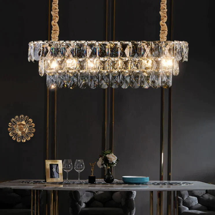 Extra Large Light Luxury Tiered Crystal Rectangle Chandelier for Dining Area