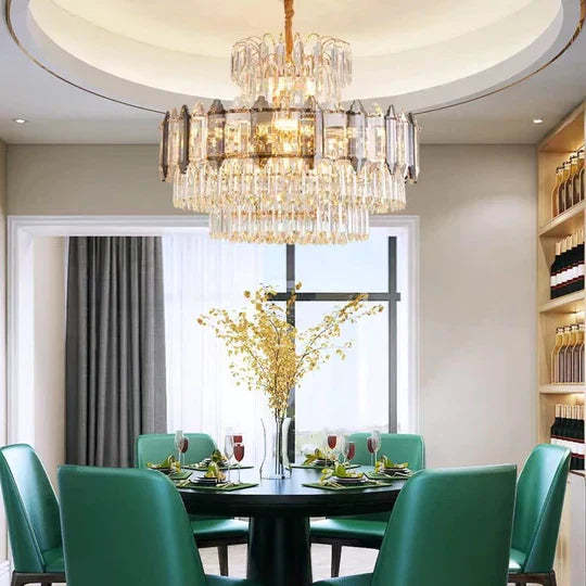 Light Luxury Smoky Gray Tiered Crystal Chandelier Suit for Living/ Dining Room/ Bedroom, shining ,luxury, art designer, delicate, K9, LED, modern, tiered,