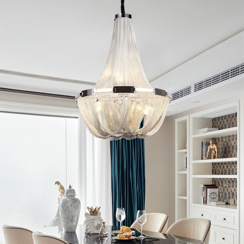 MIRODEMI® Silver Chain Chandelier Creative Round Design Loft Chandelier