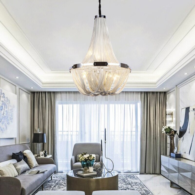 MIRODEMI® Silver Chain Chandelier Creative Round Design Loft Chandelier