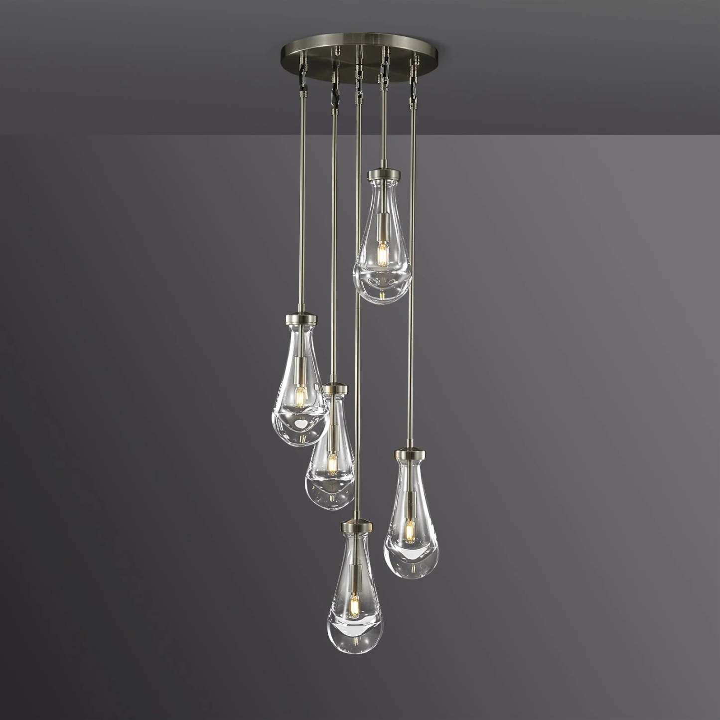 Modern Raindrop Round Chandelier 14" 5-Lights (rod)