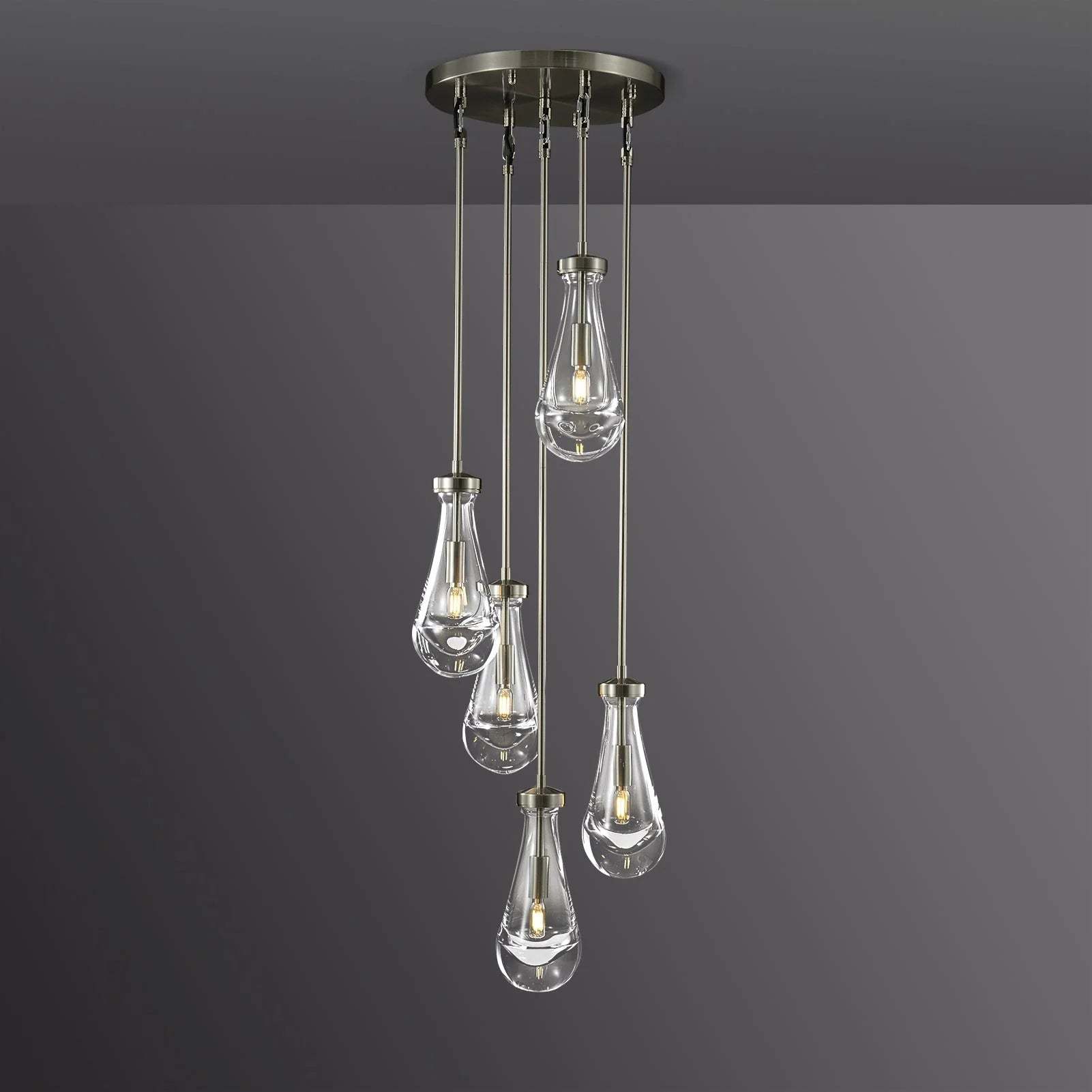 Modern Raindrop Round Chandelier 14" 5-Lights (rod)