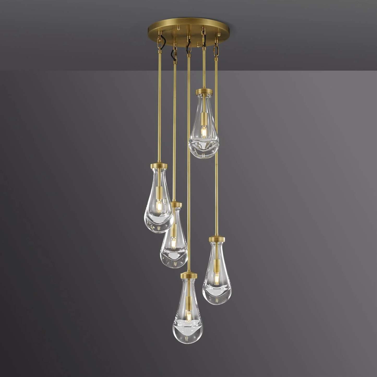Modern Raindrop Round Chandelier 14" 5-Lights (rod), Kitchen Island Chandelier