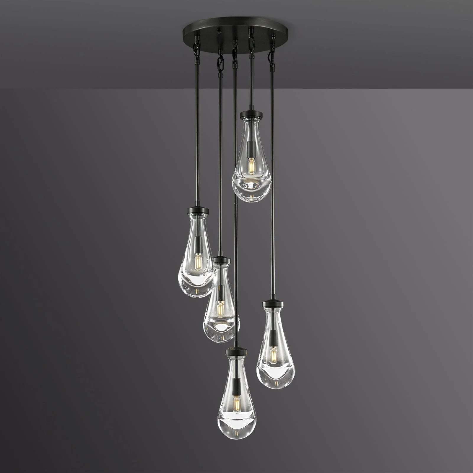 Modern Raindrop Round Chandelier 14" 5-Lights (rod)