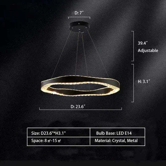 Modern Minimalist Art Wave Crystal Chandelier Suit in Black Finish for Living Room & Dining Room , dimension