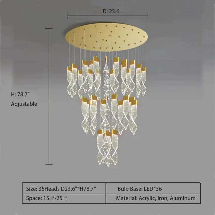 spiral, staircase, adjustable, acrylic, DNA, living room, indoor, extra large, chandelier, creative, luxury, wire, gold, LED, demension,round