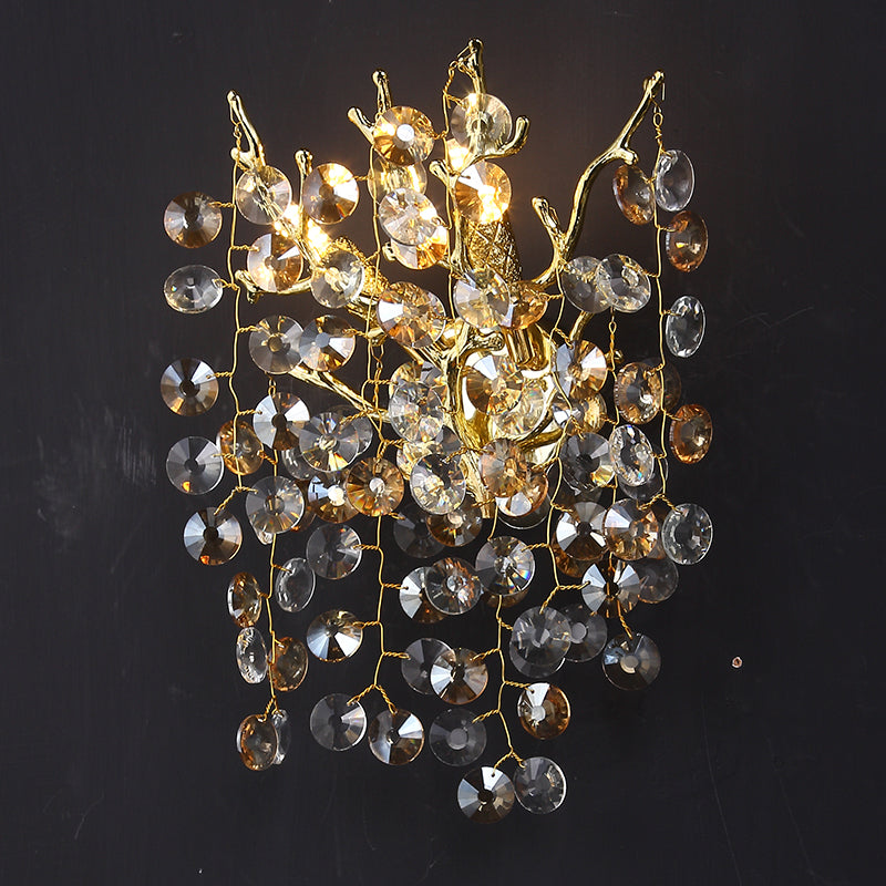 Thisbe Modern Round Gold Clear Crystal  Wall Sconce For Bedroom Wall Light Fixtures J-CHANDELIER   