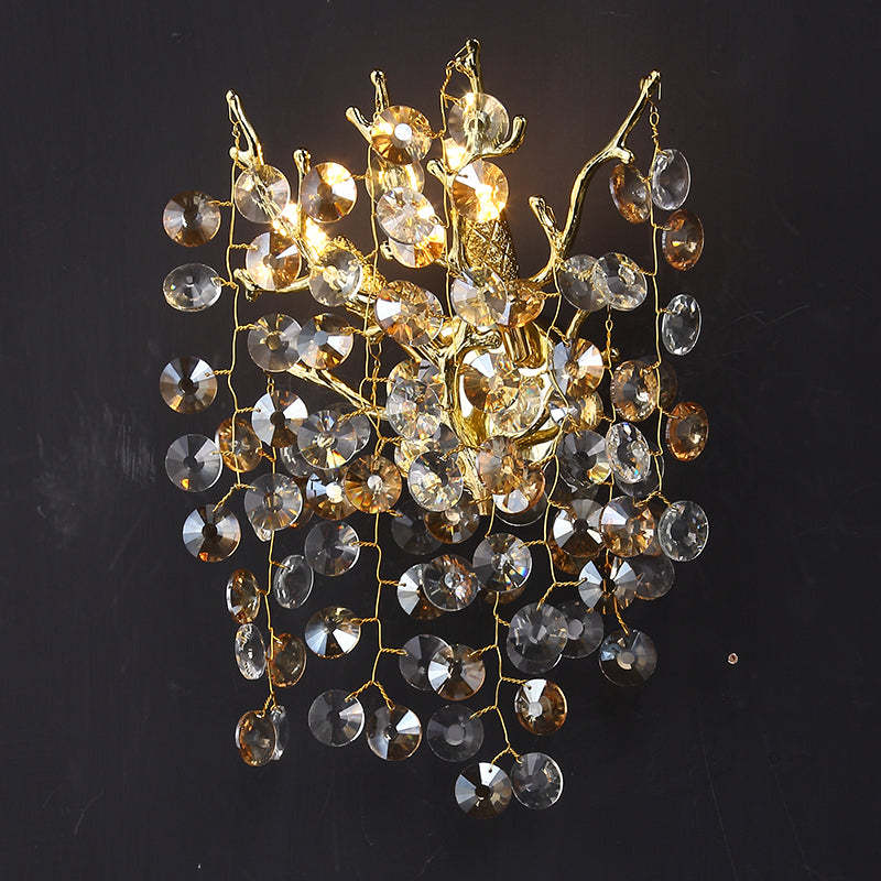 Thisbe Modern Round Gold Clear Crystal Wall Sconce For Bedroom Wall Light Fixtures J-CHANDELIER