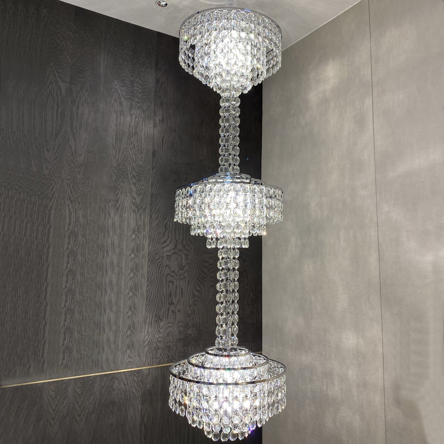 long,crystal, seashells,silver, 3-tiered,staircase,oversized,modern, French,2023 New,round,elegant,chandelier,pendants
