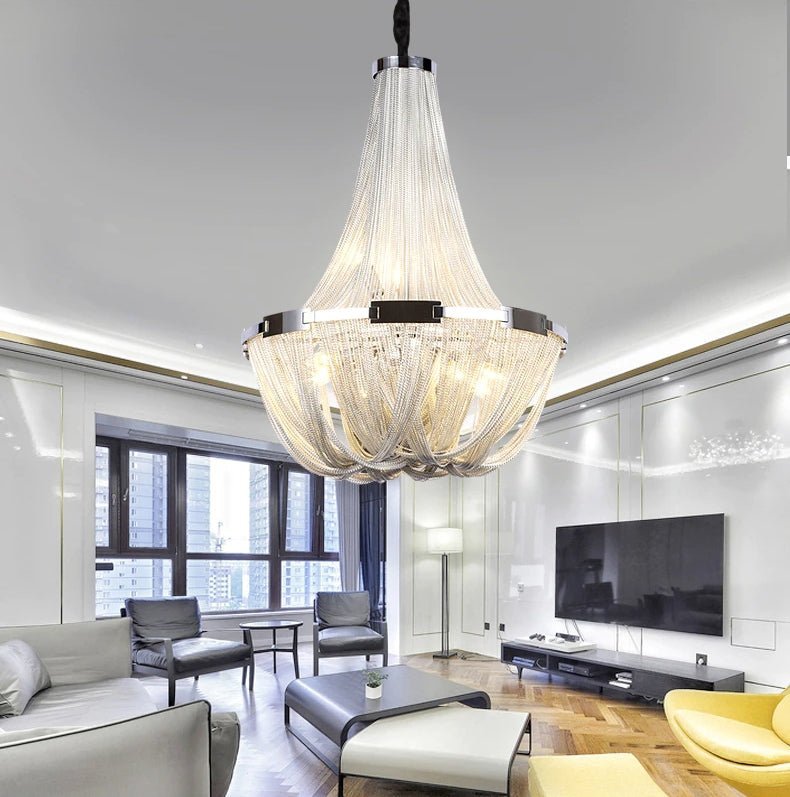 MIRODEMI® Silver Chain Chandelier Creative Round Design Loft Chandelier