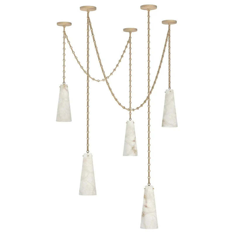 Contemporary Lucca Chandelier 202A-5 in Alabaster, 5-Light Vintage Alabaster Pendant Cluster