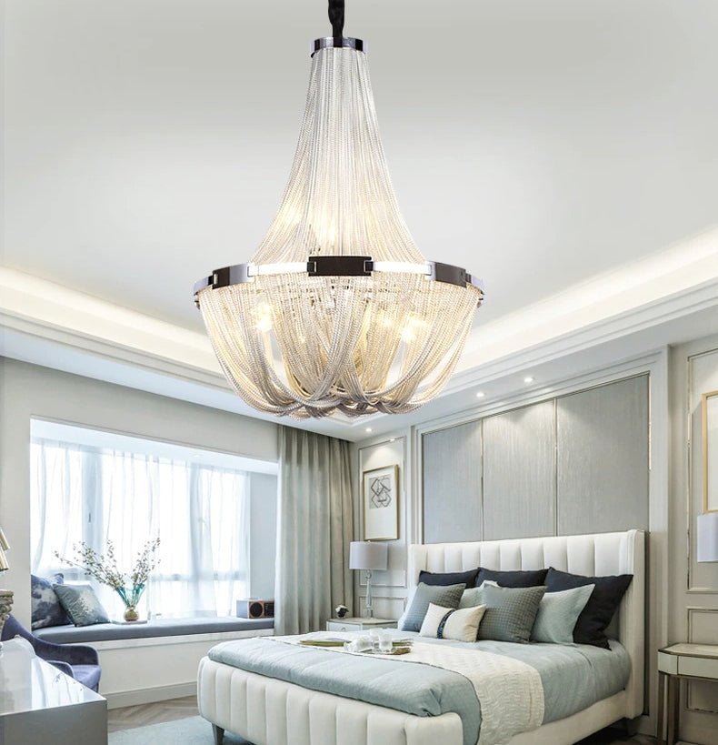 MIRODEMI® Silver Chain Chandelier Creative Round Design Loft Chandelier