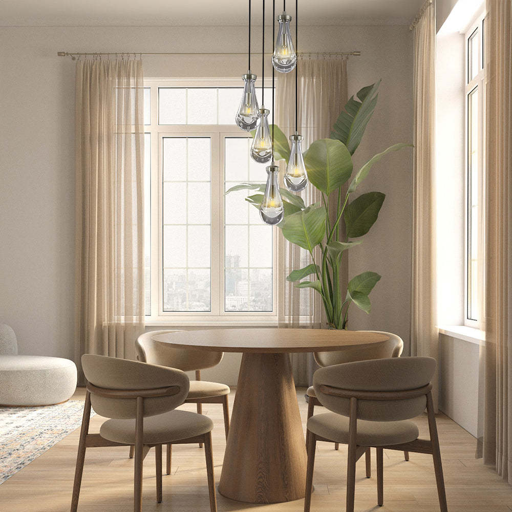 Modern Raindrop Round Chandelier 14" 5-Lights (rod)