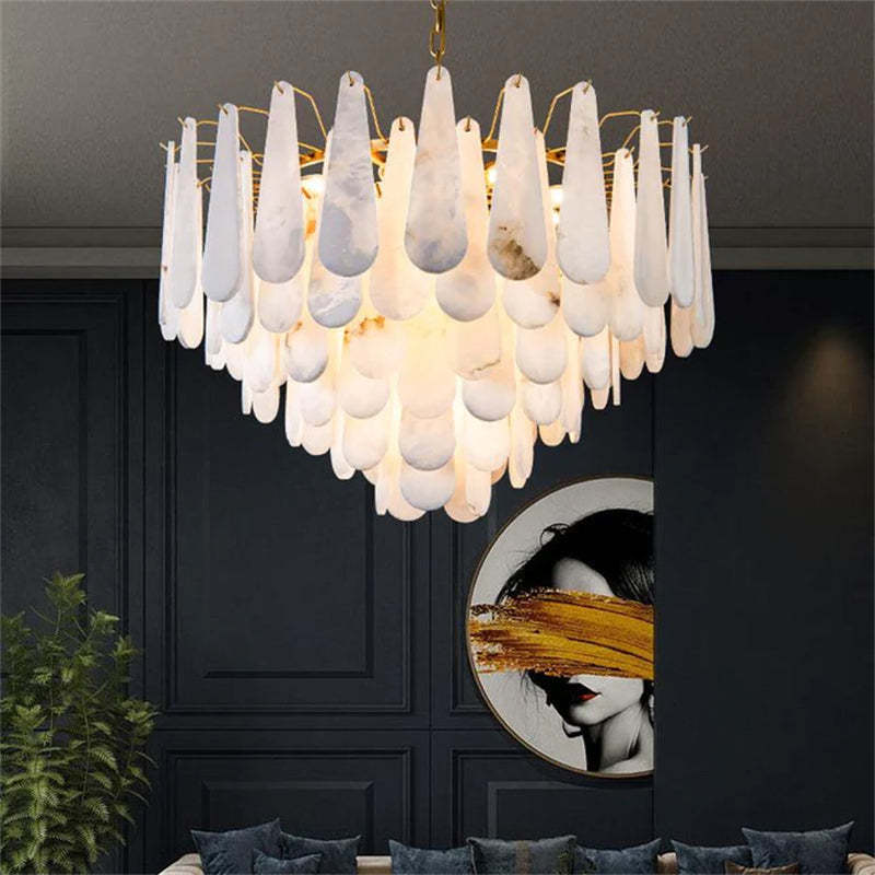 Suellen Alabaster Foyer Chandelier Lighting, Luxury Modern Lighting