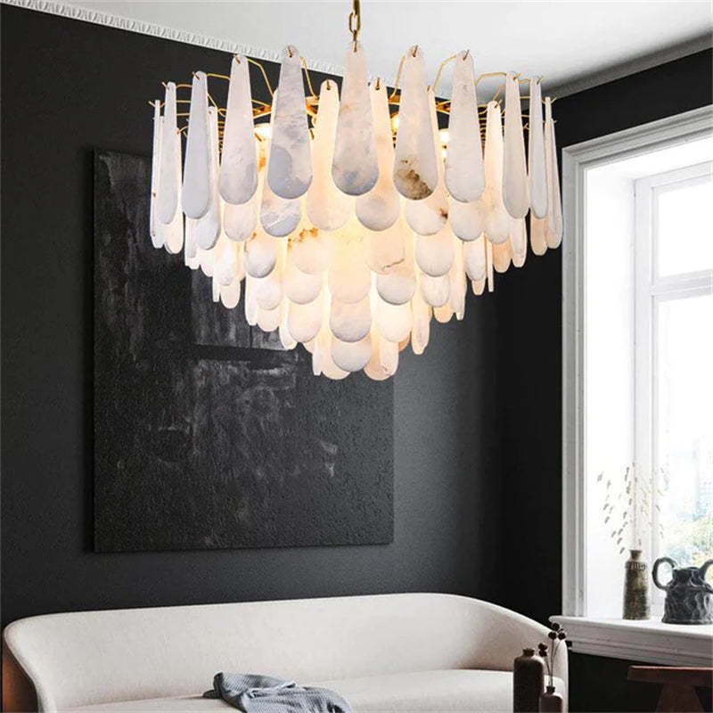 Suellen Alabaster Foyer Chandelier Lighting, Luxury Modern Lighting
