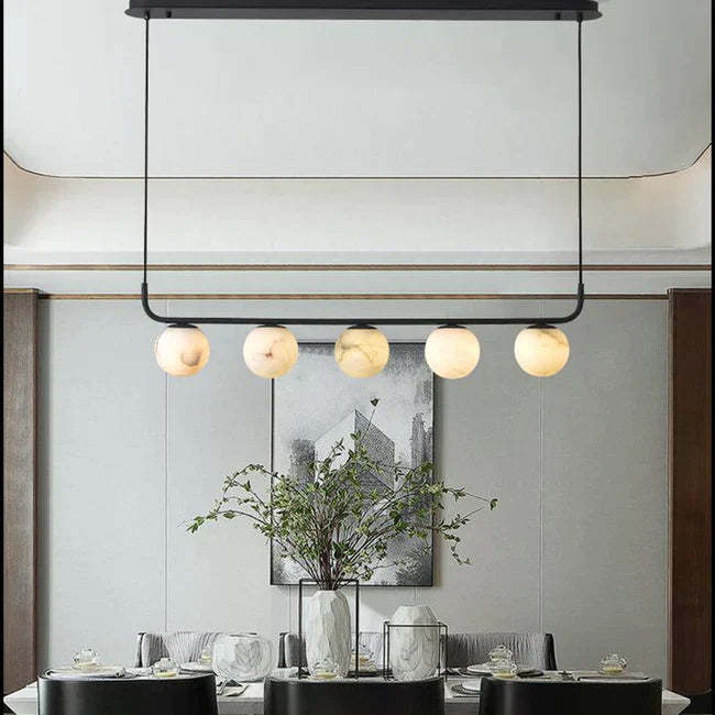 LS Amaris Alabaster Global Kitchen Island Pendant 5 Lights